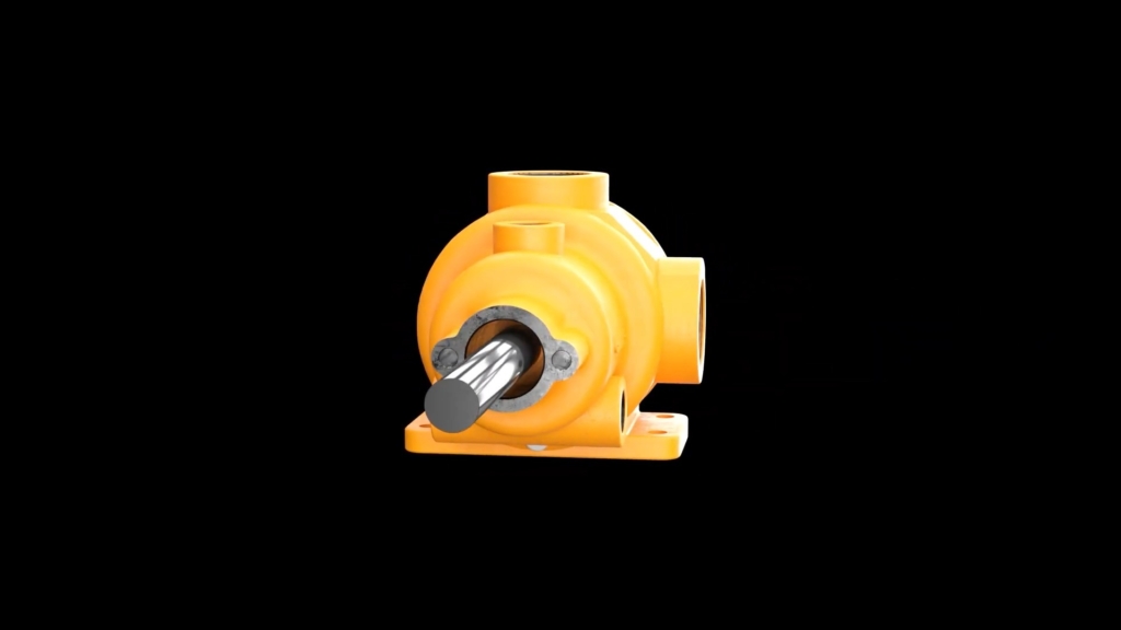 オレンジ色のトリローターポンプ全体を描いた3DCG