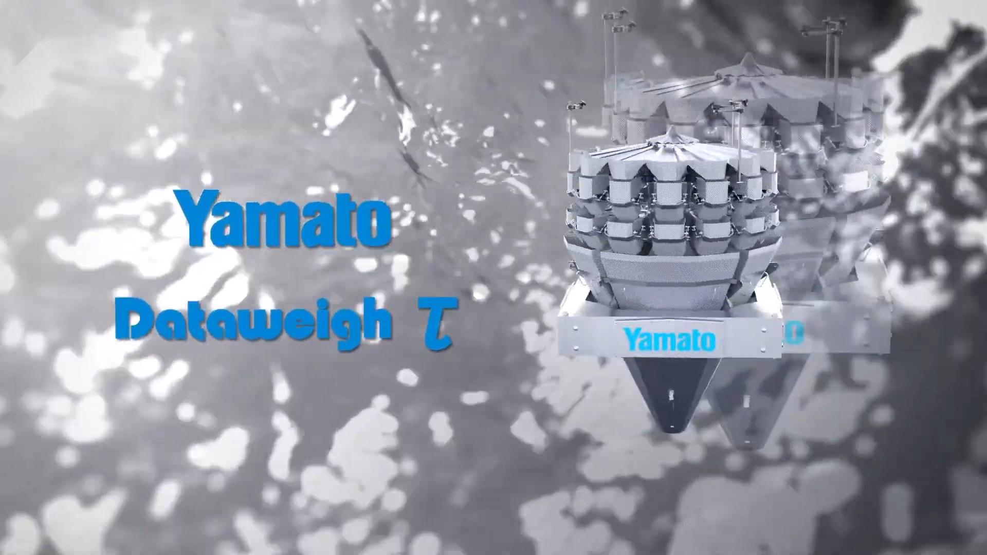 Dataweigh Tauのオープニング。水面の上にロゴと製品が浮かぶ3DCG